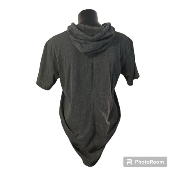 2/$14 💀 | Grunge Short Sleeve Hoodie | Grey | Black Label | Men’s Small - Picture 2 of 4
